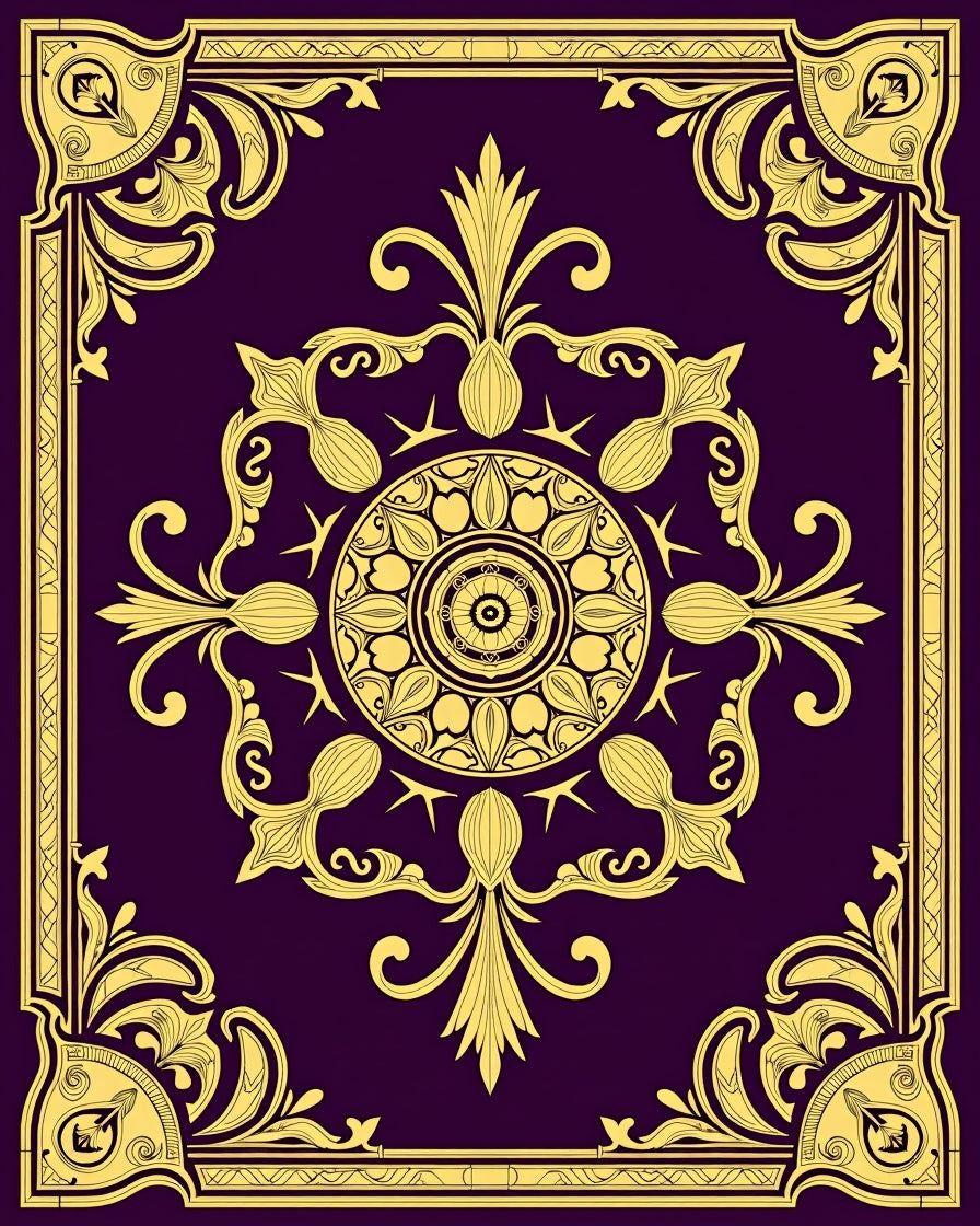 Royal Gold Purple Floral Medallion Rug