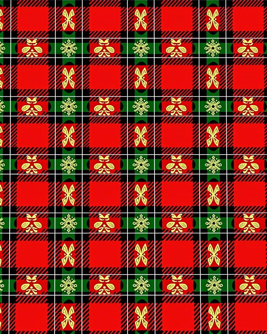 Red Green Yellow Plaid With Ornaments Rug