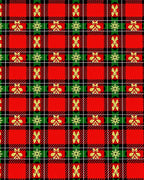 Red Green Yellow Plaid With Ornaments Rug
