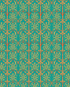 Ornate Teal Gold Floral Vertical Rug