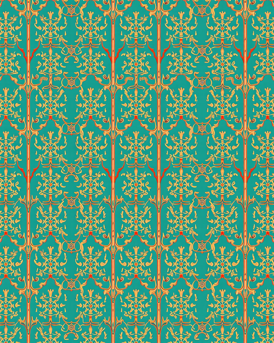 Ornate Teal Gold Floral Vertical Rug