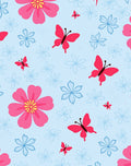 Whimsical Pink Butterfly Blue Flower Rug