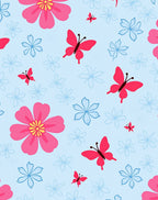 Whimsical Pink Butterfly Blue Flower Rug