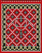 Crimson Geometric Star Tassel Border Rug