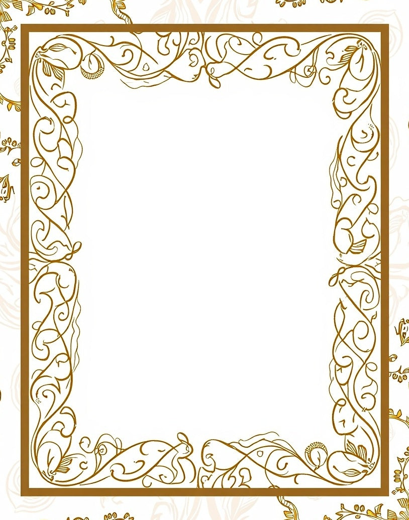 Golden Swirling Vine Art Nouveau Border Rug
