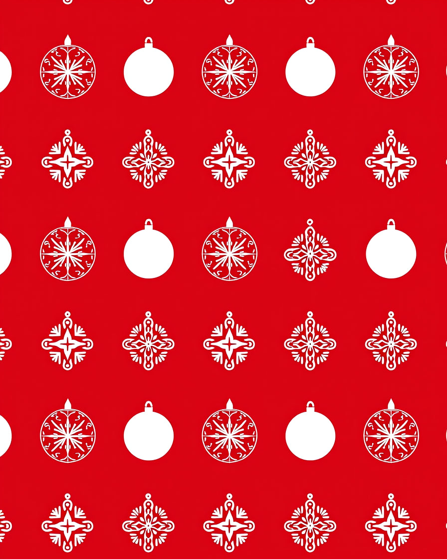 Red White Festive Ornament Snowflakes Rug
