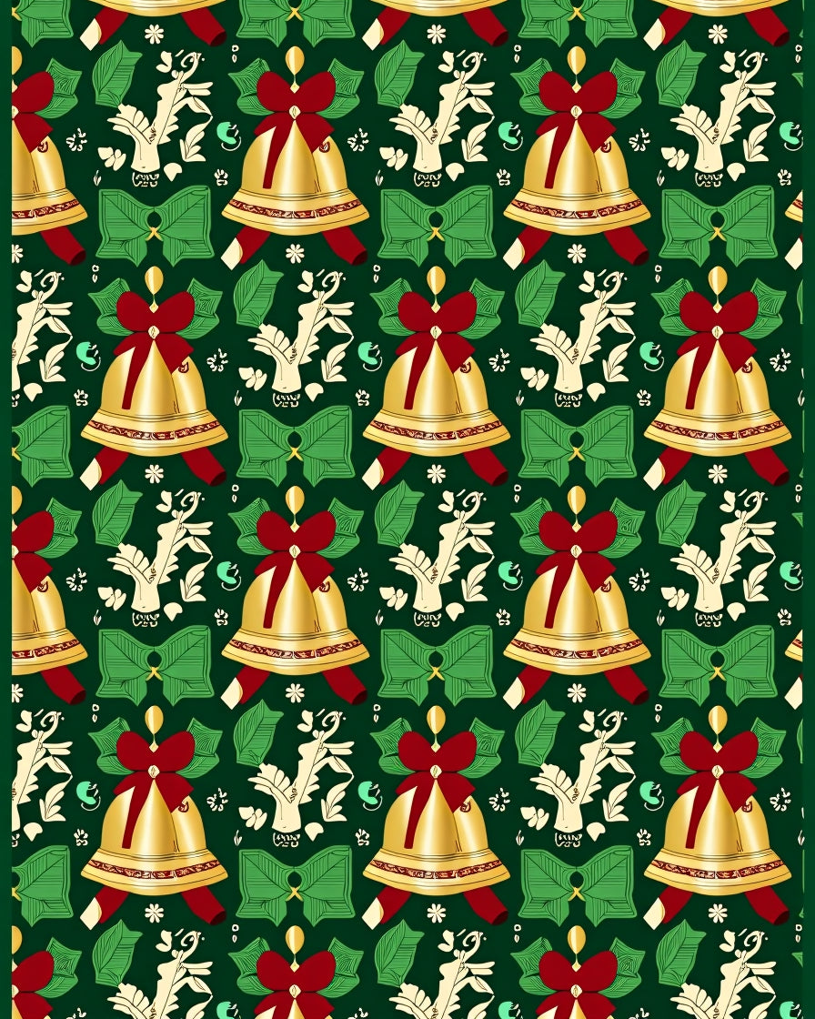 Festive Gold Bells Red Bows Holly Rug