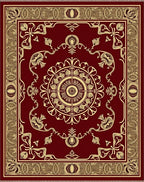 Regal Crimson Golden Floral Medallion Rug