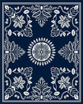 Deep Blue White Victorian Floral Medallion Rug