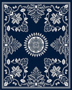 Deep Blue White Victorian Floral Medallion Rug