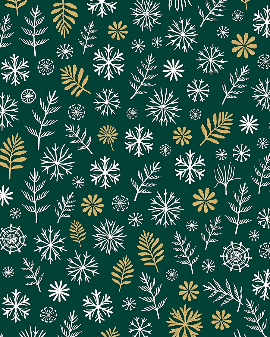 Emerald Forest Snowflakes Leaf Medley Rug