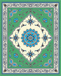 Green Blue Cream Floral Medallion Frame Rug