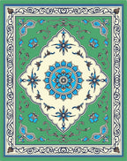 Green Blue Cream Floral Medallion Frame Rug