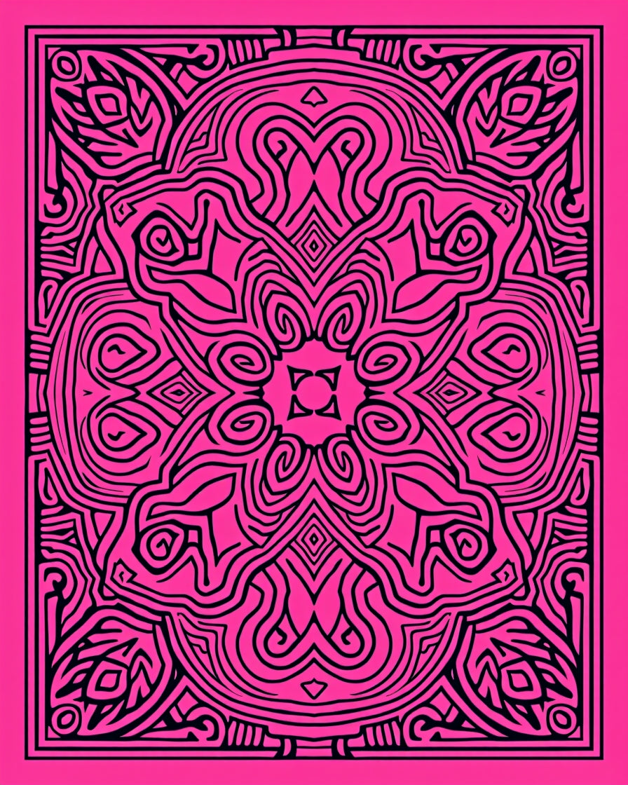 Vibrant Pink Black Tribal Mandala Rug