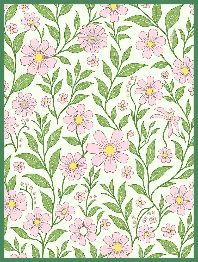 Delicate Pink Floral Vines Garden Rug
