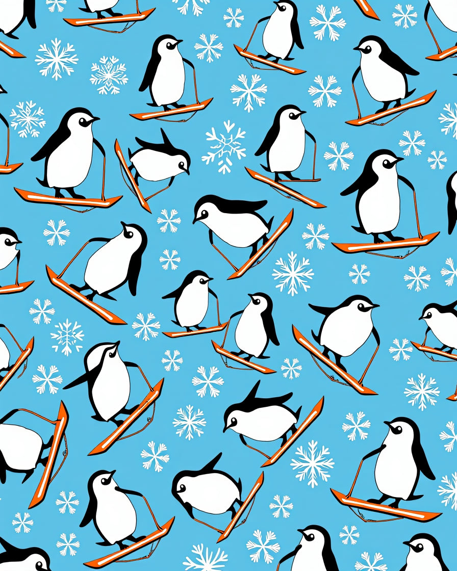 Whimsical Penguin Snowboarding Scene Rug