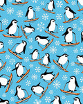 Whimsical Penguin Snowboarding Scene Rug