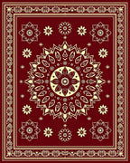 Deep Crimson Mandala Bloom Arrangement Rug
