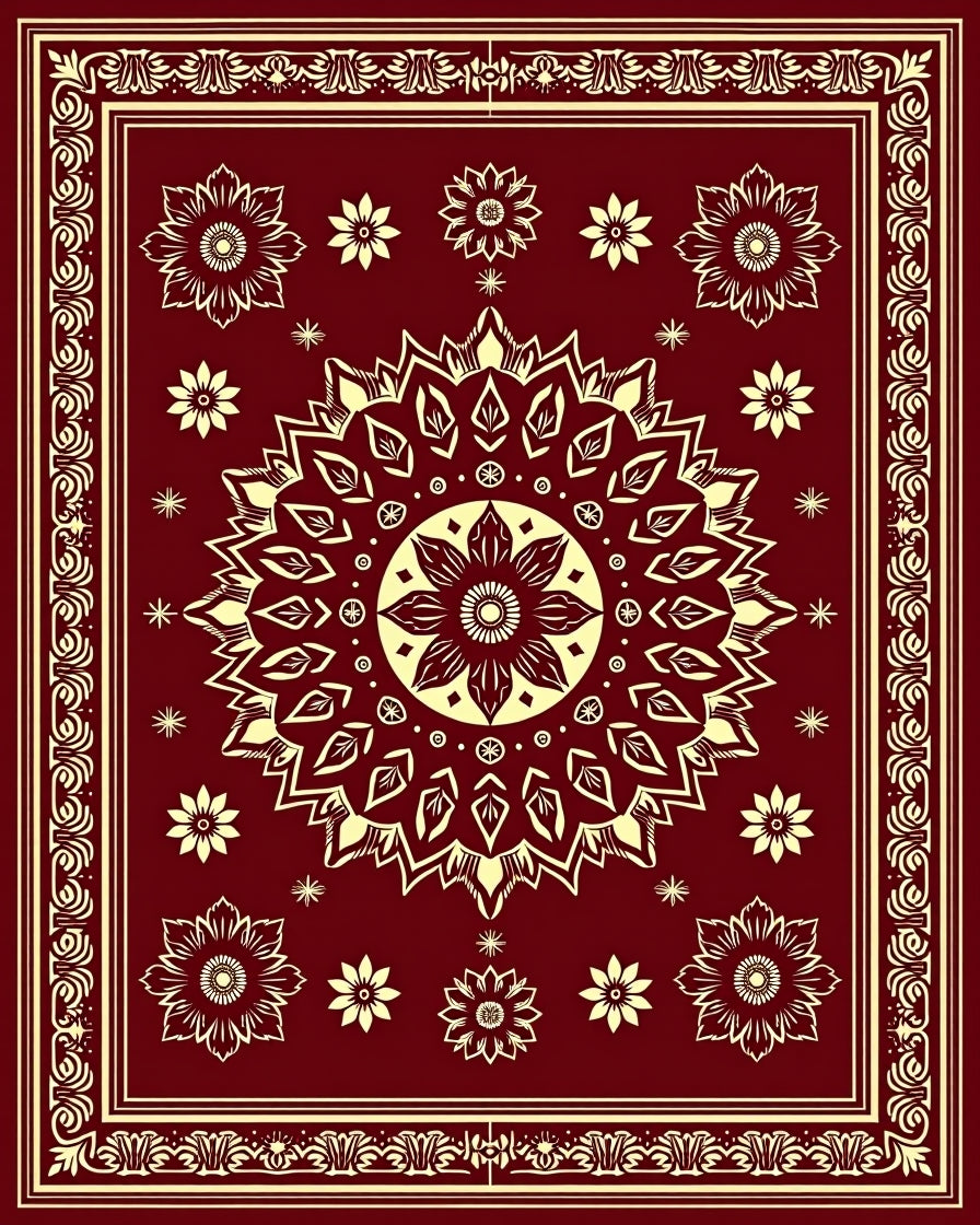Deep Crimson Mandala Bloom Arrangement Rug