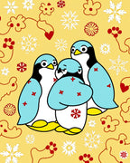 Playful Penguin Family Winter Snowflakes Rug