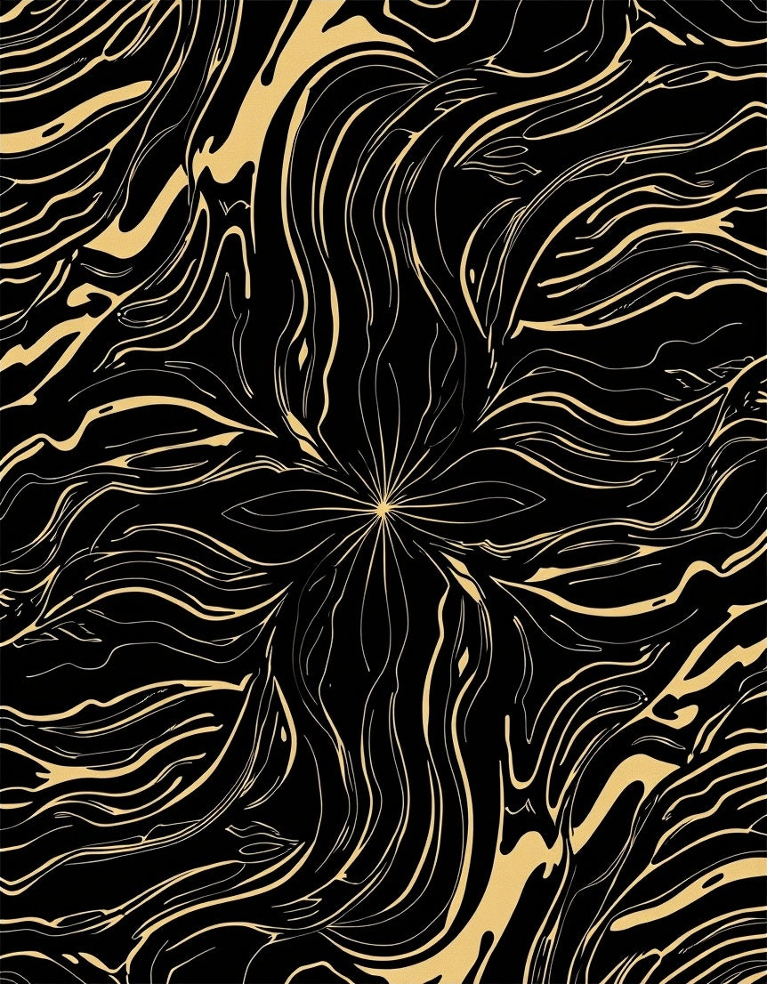 Gold Abstract Swirl Black Rug