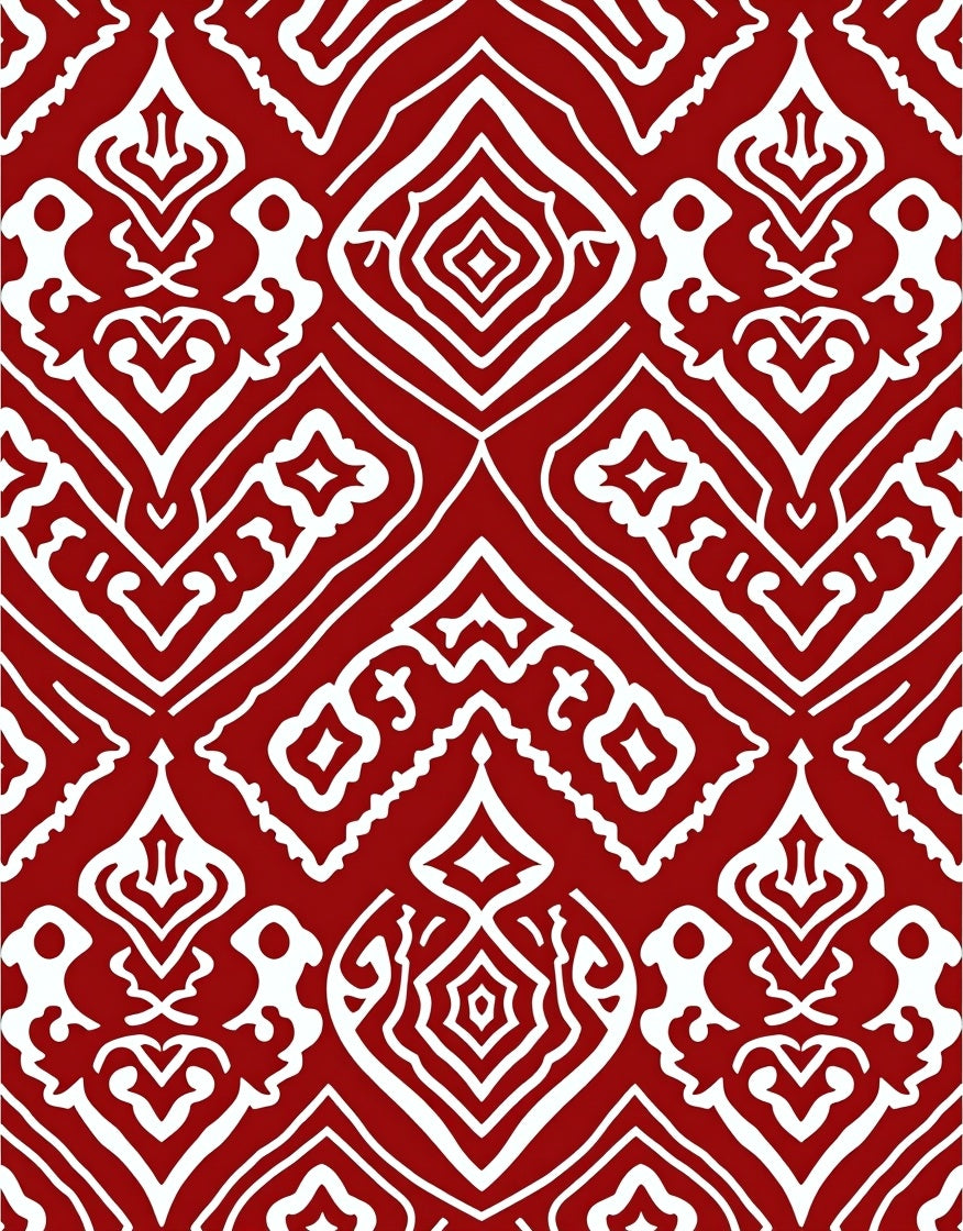 Crimson White Damask Medallion Rug