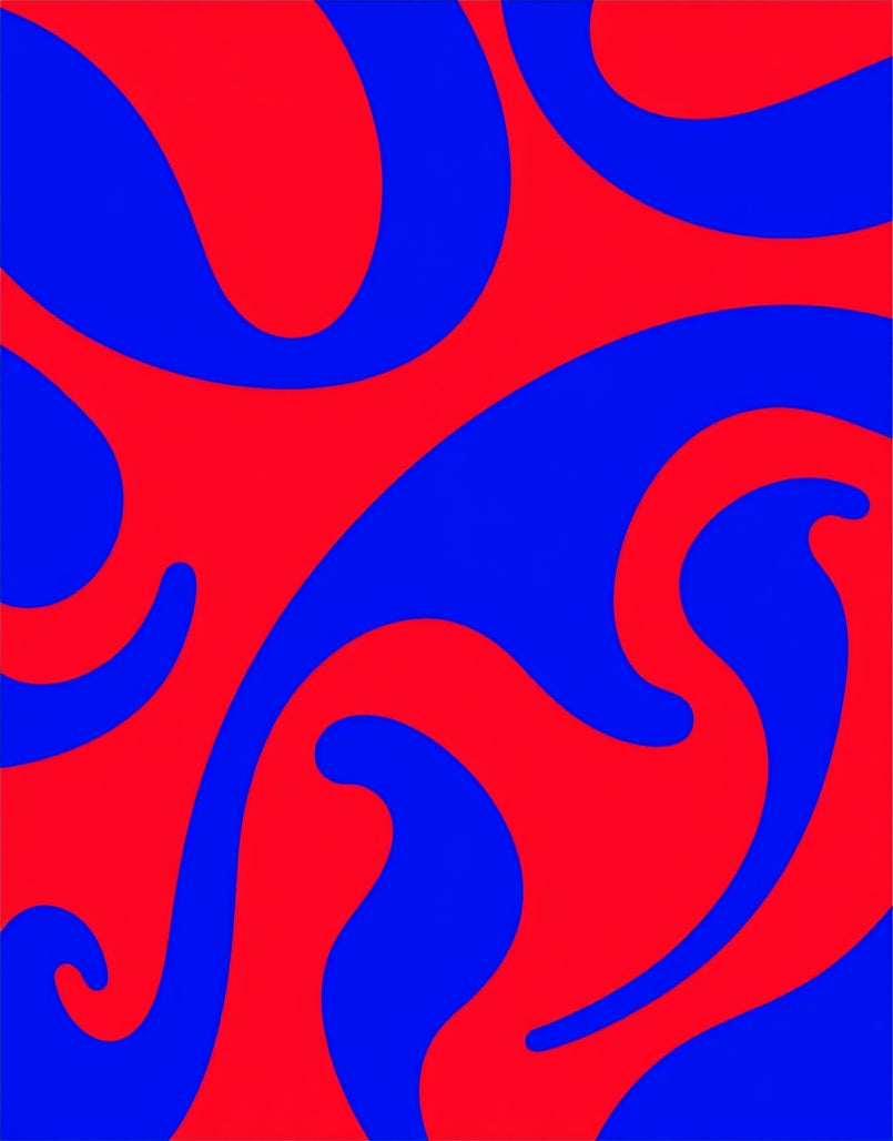Red Blue Swirl Abstract Rug