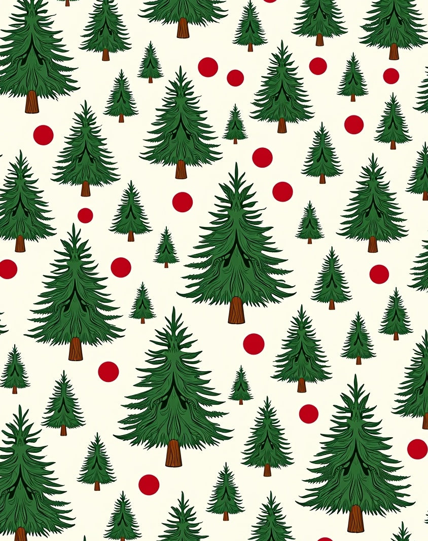 Evergreen Spruce Trees with Red Orbs Rug