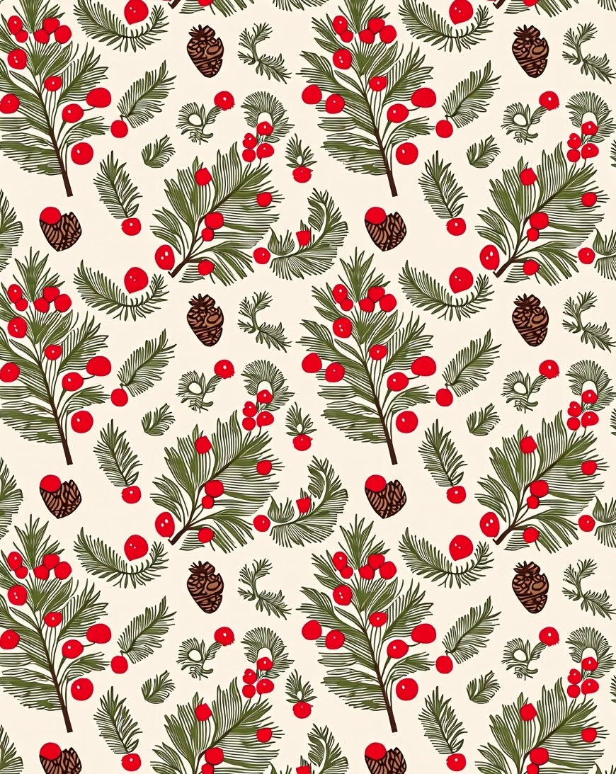Crimson Berry Pinecone Christmas Sprigs Rug
