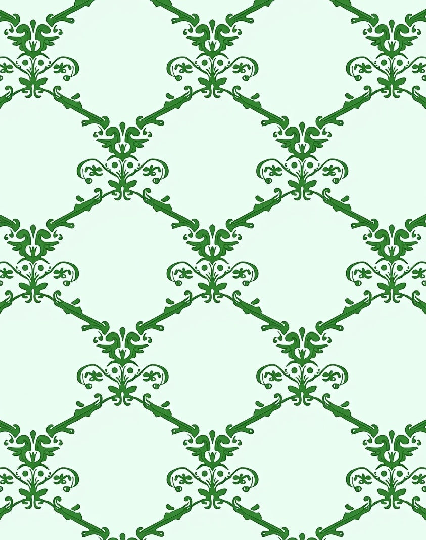 Elegant Green Scrollwork Diamond Rapport Rug