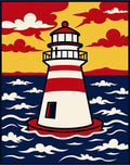 Striped Red White Lighthouse Ocean Sky Rug