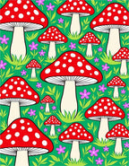 Whimsical Red Mushroom Garden Rug