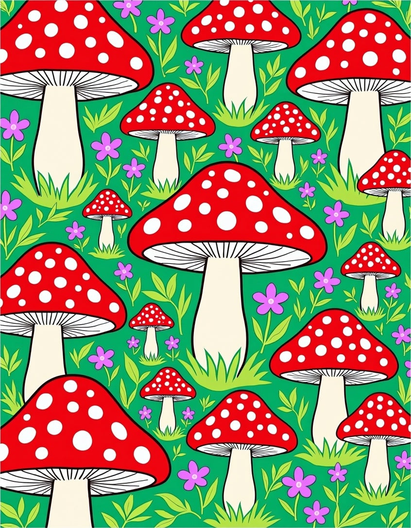 Whimsical Red Mushroom Garden Rug