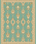Vintage Teal Floral Scroll Border Rug