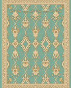 Vintage Teal Floral Scroll Border Rug