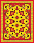 Vibrant Red Yellow Starburst Floral Rug