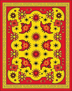 Vibrant Red Yellow Starburst Floral Rug