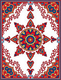 Vibrant Red Blue Floral Sunburst Medallion Rug