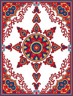 Vibrant Red Blue Floral Sunburst Medallion Rug