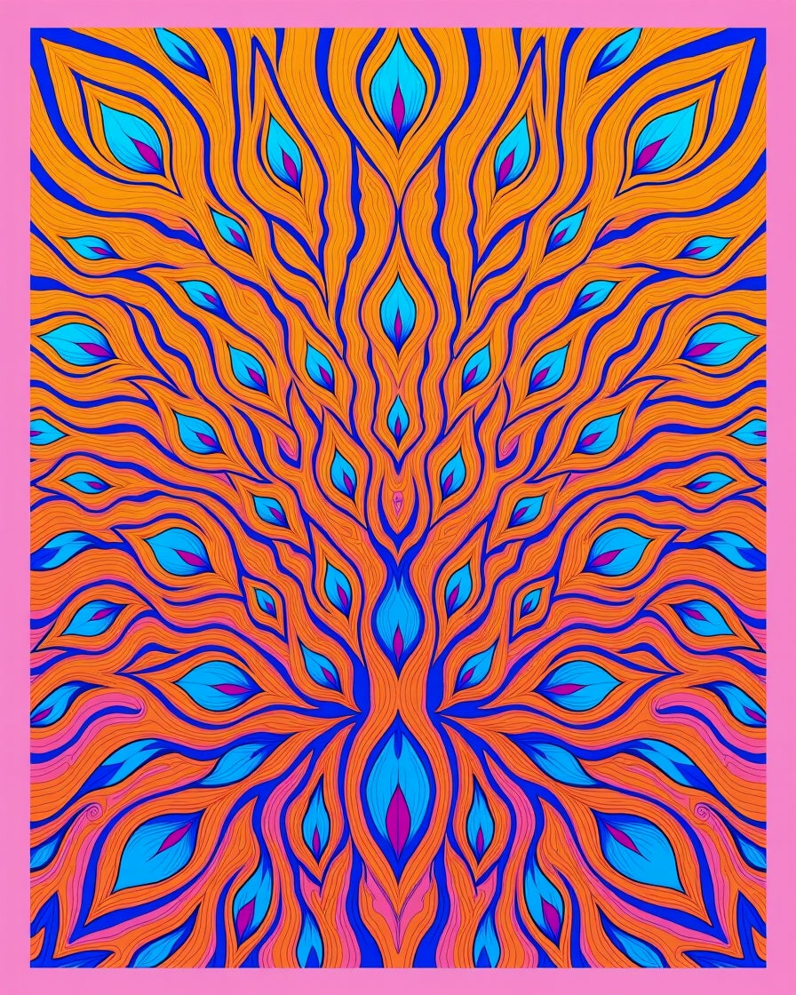 Vibrant Orange Blue Eye Feather Rug