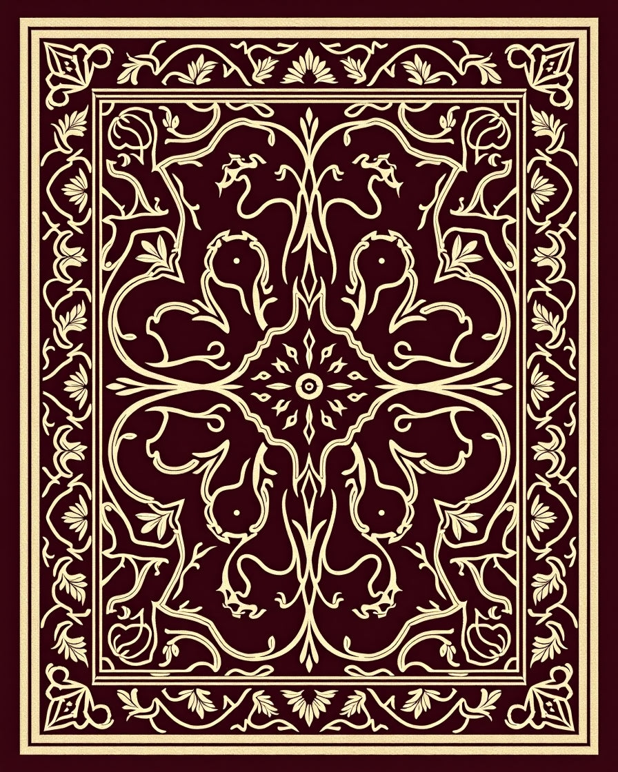 Crimson and Gold Scrollwork Medallion Rug