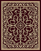 Crimson and Gold Scrollwork Medallion Rug