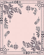 Pale Pink Gray Floral Border Medallion Rug