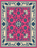 Vibrant Pink Floral Border Rug