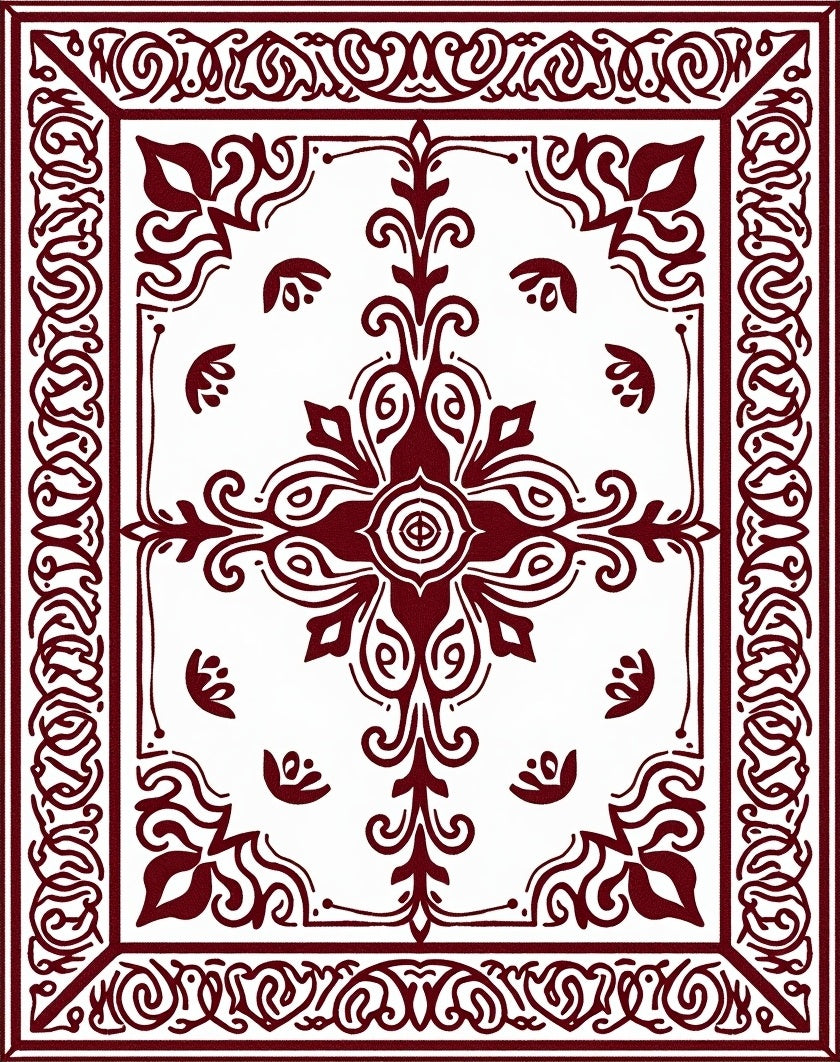 Crimson Medallion Floral Scroll Borders Rug