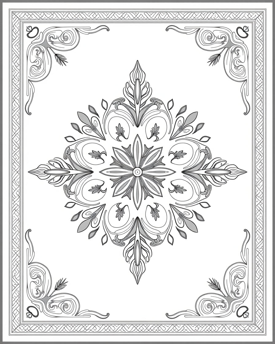 Monochromatic Floral Medallion Border Rug