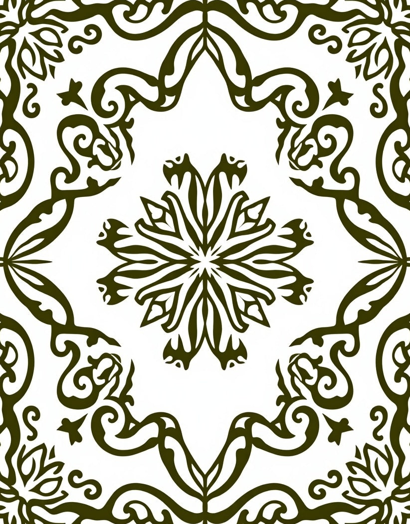 Dark Olive Floral Symmetry Medallion Rug