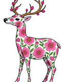 Pink Floral Reindeer White Rug