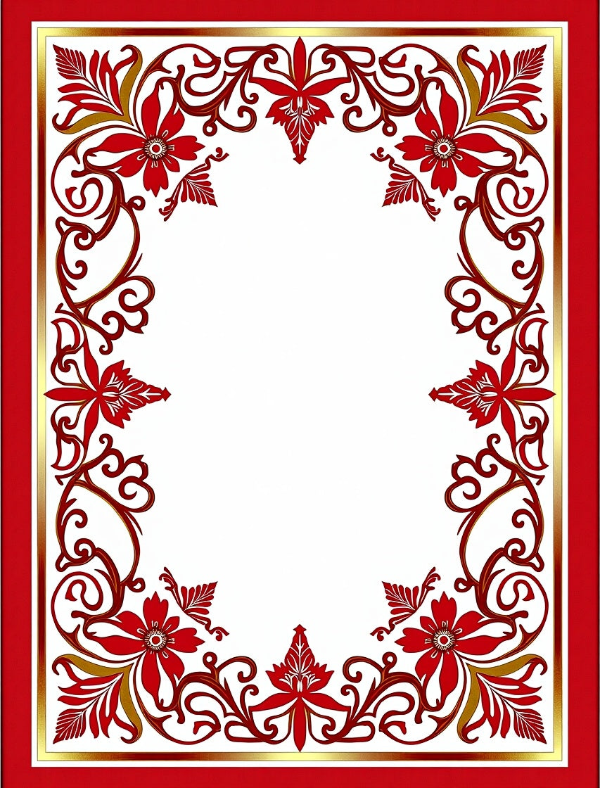 Elegant Red Floral Scrollwork Border Rug