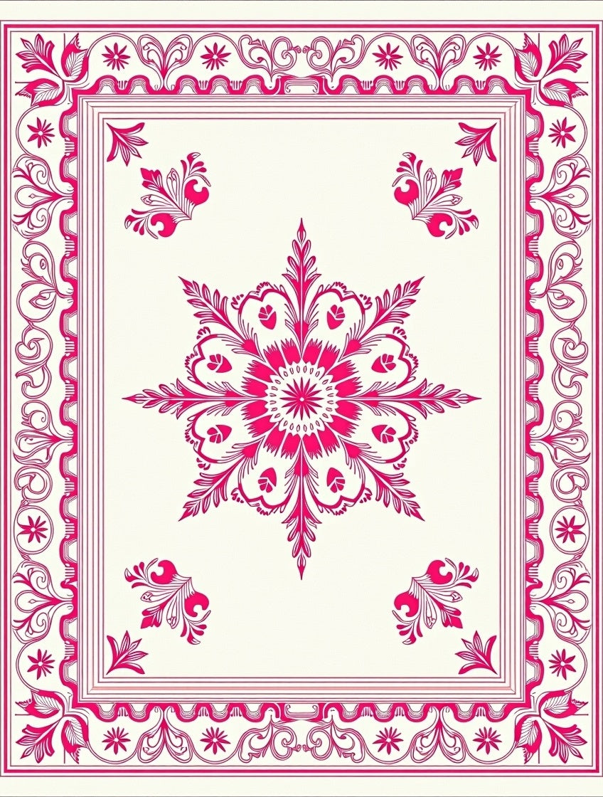 Vibrant Pink Floral Medallion Border Rug
